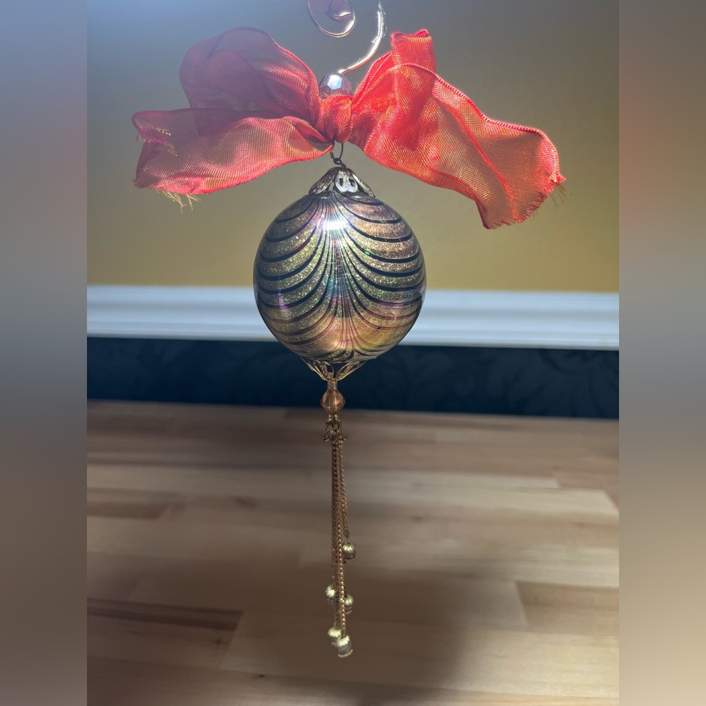 Vintage Bombay Blown Glass Ornaments Iridescent round globe